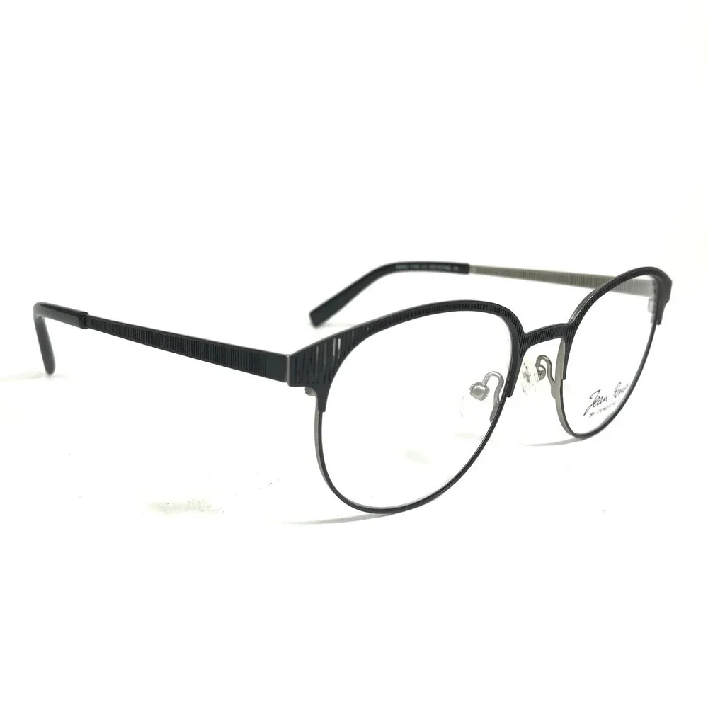 Jean Reno Eyeglasses Frames 1745 C1 Black Clear Cut Out Round Full Rim 50-19-145